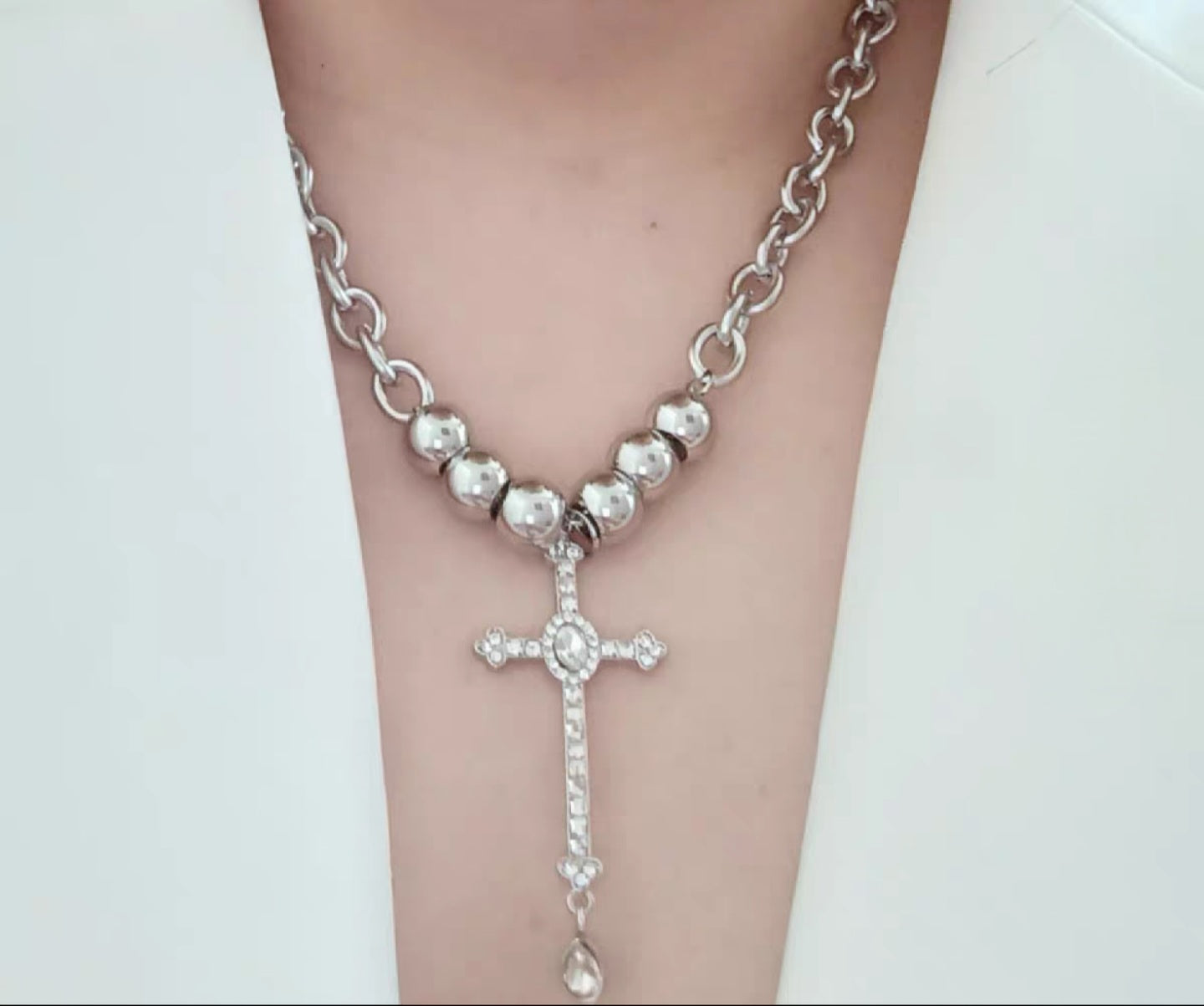 Woman's dark titanium steel metal cross chain necklace